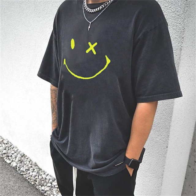 

Men's T shirt Emoji Face Crew Neck Casual Daily Short Sleeve Tops Lightweight Fashion Big and Tall Sports Black