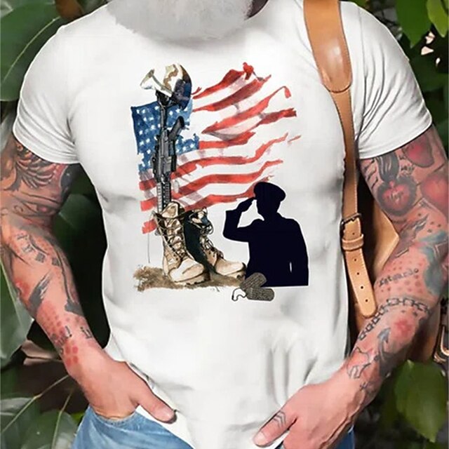 

Men's T shirt National Flag Round Neck Casual Daily Short Sleeve Tops Lightweight Fashion Big and Tall Sports White