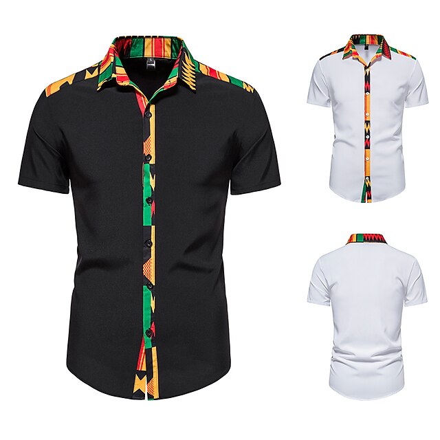 

Men's Shirt Print Graphic Plus Size Button Down Collar Daily Short Sleeve Tops Fashion White Black