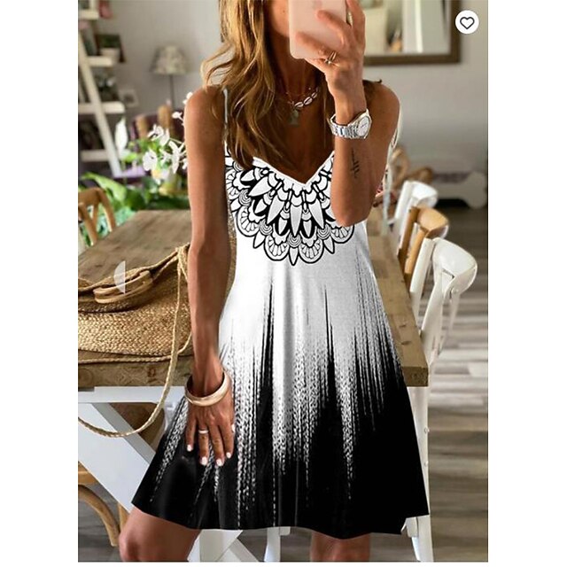

Women's Strap Dress Knee Length Dress White Dark Blue Sleeveless Floral Color Gradient Print Spring Summer Spaghetti Strap Casual Vacation 2022 S M L XL XXL 3XL