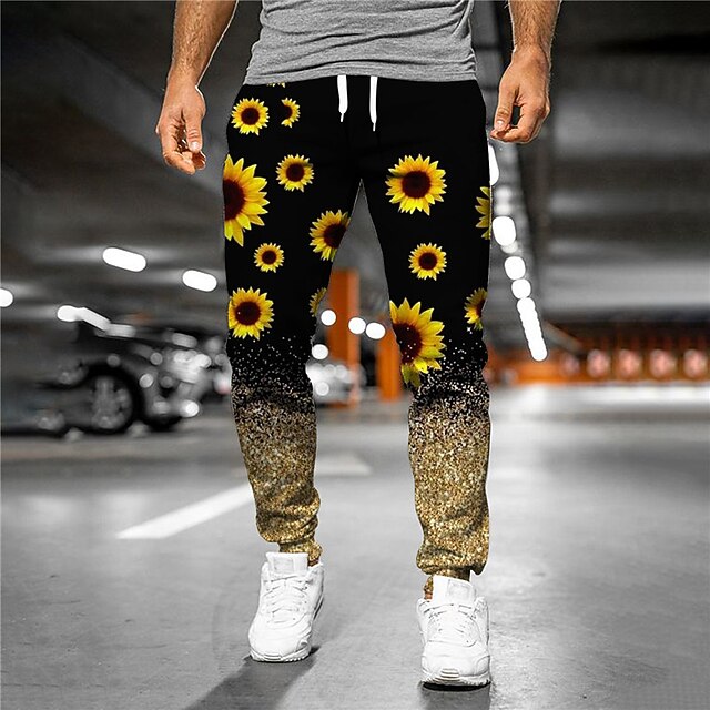 

Men's Designer Casual / Sporty Jogger Sweatpants Trousers 3D Print Elastic Drawstring Design Pants Daily Leisure Sports Micro-elastic Graphic Sunflower Breathable Soft Mid Waist Black S M L XL XXL