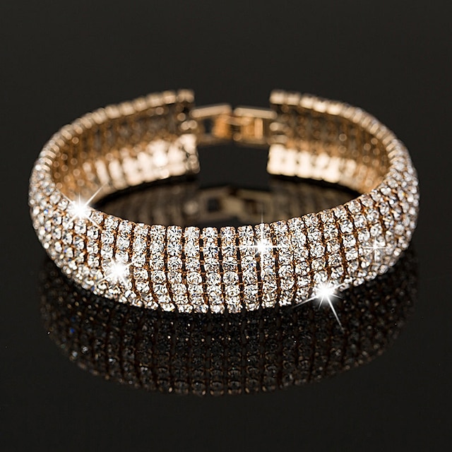 Pulsera de diamantes de imitación para mujer, pulsera de aleación de