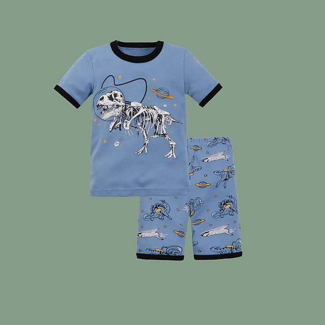 

Kids Boys T-shirt Shorts Clothing Set 2 Pieces Short Sleeve Blue Cartoon Dinosaur Print Comfort Daily 3-10 Years