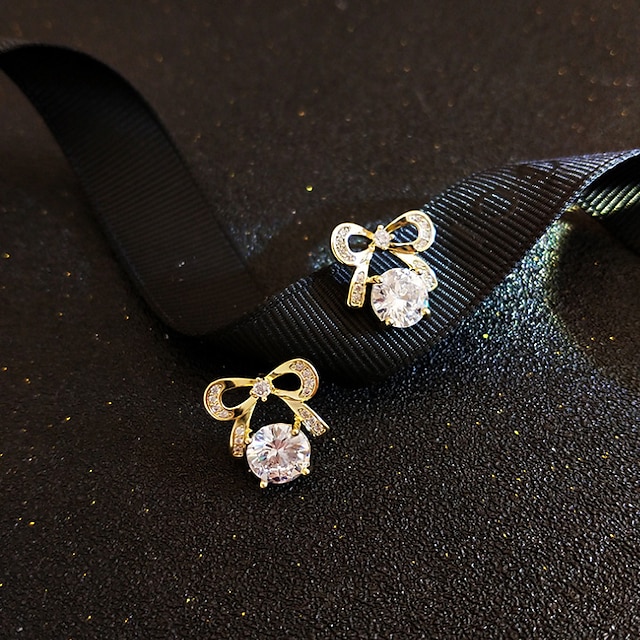 Shoes & Bags Fashion Accessories | Womens Clear AAA Cubic Zirconia Earrings Monogram Bowknot Elegant Fashion Korean Cute Sweet E