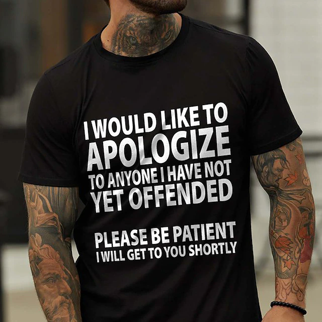Men's Graphic T-Shirt - Sarcastic Humor 'Haven't Offended You Yet' Short Sleeve Lifestyle Tee 18