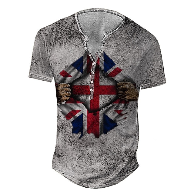 

Men's Henley Shirt Tee T shirt 3D Print Graphic National Flag Plus Size Henley Daily Sports Button-Down Print Short Sleeve Tops Basic Casual Vintage Designer Gray