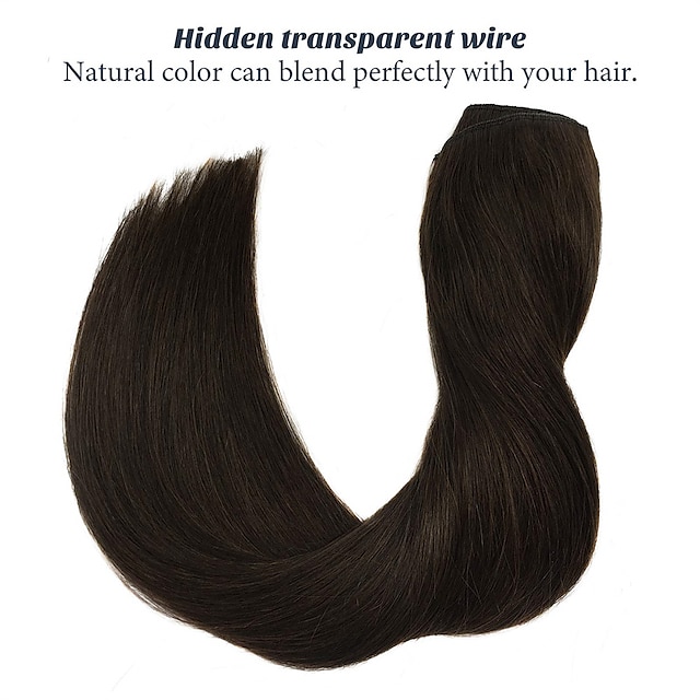 Clip In Halo Hair Extensions Human Hair 1PC Pack Straight Natural Multi ...