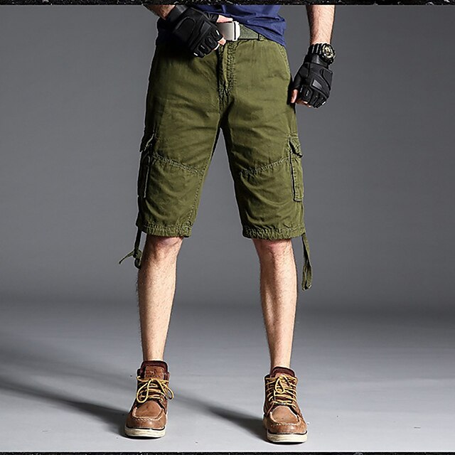 

Men's Basic Tactical Cargo Multiple Pockets Hole Knee Length Pants Inelastic Solid Colored Outdoor Sports Mid Waist Slim Green Khaki Dark Gray Light Blue 29 30 31 32 33 / Summer