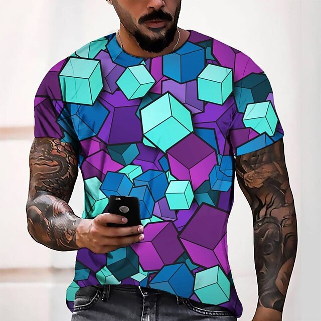 

Men's Tee T shirt 3D Print Graphic Round Neck Casual Daily 3D Print Short Sleeve Tops Fashion Designer Cool Comfortable Blue