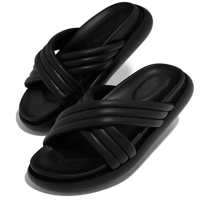 

Women's Slippers House Slippers Flat Heel Casual Daily PU Leather Loafer Summer Solid Colored Green White Black
