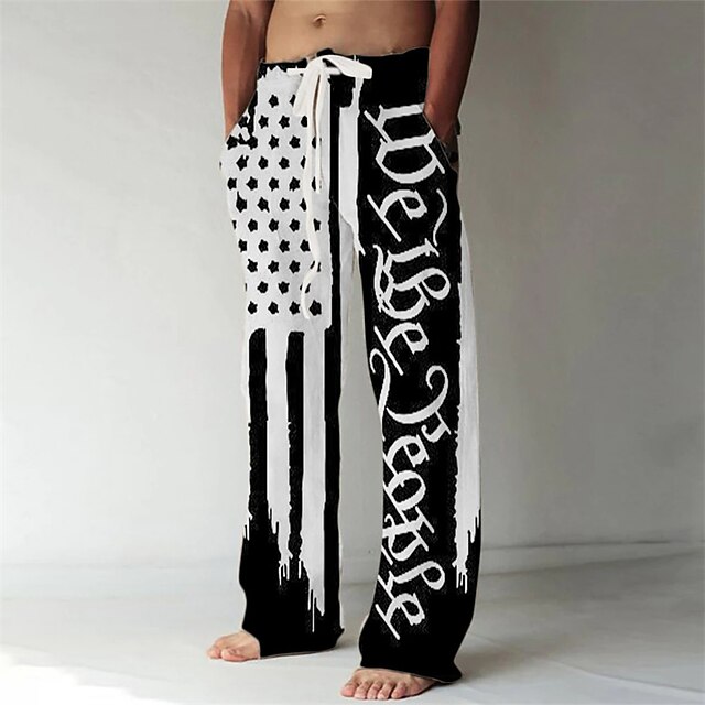 Men's Trousers Summer Pants Baggy Beach Pants Elastic Drawstring Design Front Pocket Straight Leg Dot Graphic Prints Comfort Soft Casual Daily For Vacation Linen Like Fabric Fashion Streetwear4