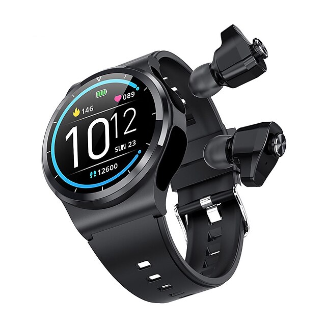  smart horloge met oordopjes 1.28 inch waterdicht bluetooth fitness horloge met stap calorieën slaapmonitor hartslag bloeddrukmeter voor ios android handsfree bellen horloges smartphone