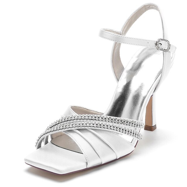 

Women's Wedding Shoes Wedding Sandals Sparkling Glitter Stiletto Heel Open Toe Luxurious Elegant Party Wedding Satin Ankle Strap Spring Summer Solid Colored Wine White Black