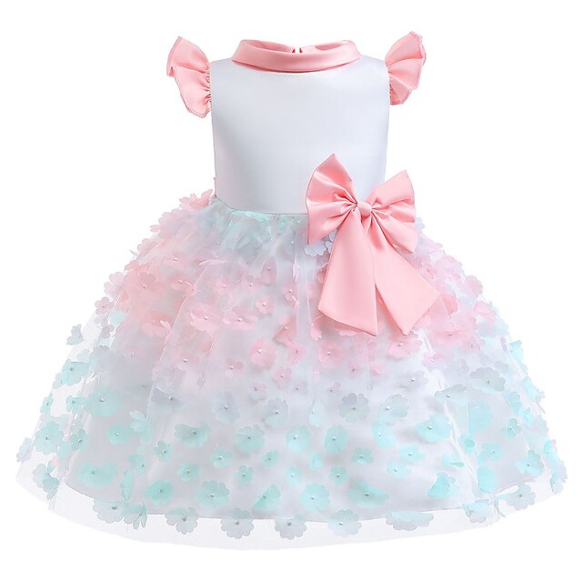 

Kids Little Girls' Dress Patchwork Tulle Dress Christening dress Mesh Bow Pink Midi Short Sleeve Elegant Cute Dresses Children's Day Spring Summer Slim 3-10 Years