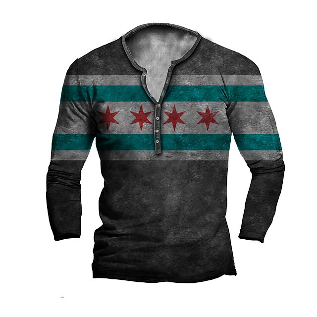

Men's Henley Shirt T shirt 3D Print Graphic Star Henley Casual Daily Button-Down Print Long Sleeve Tops Casual Vintage Classic Designer Dark Gray