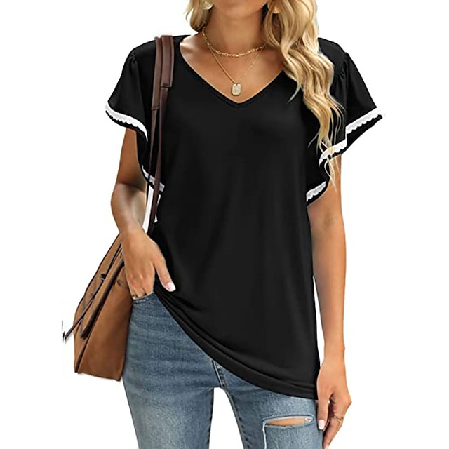 

Women's T shirt Plain V Neck Basic Tops Green Blue White