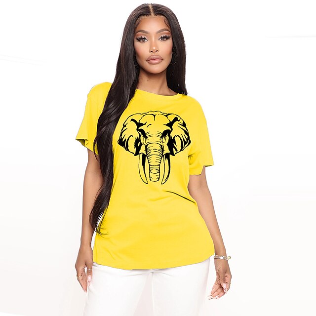 

Women's T shirt Graphic Animal Print Round Neck Basic Tops 100% Cotton Green Blue White