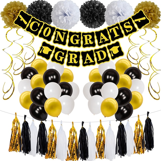  juego de globos de ceremonia de graduación felicitaciones temporada de graduación azul y blanca bandera de tracción juego de globos de látex de 10 pulgadas