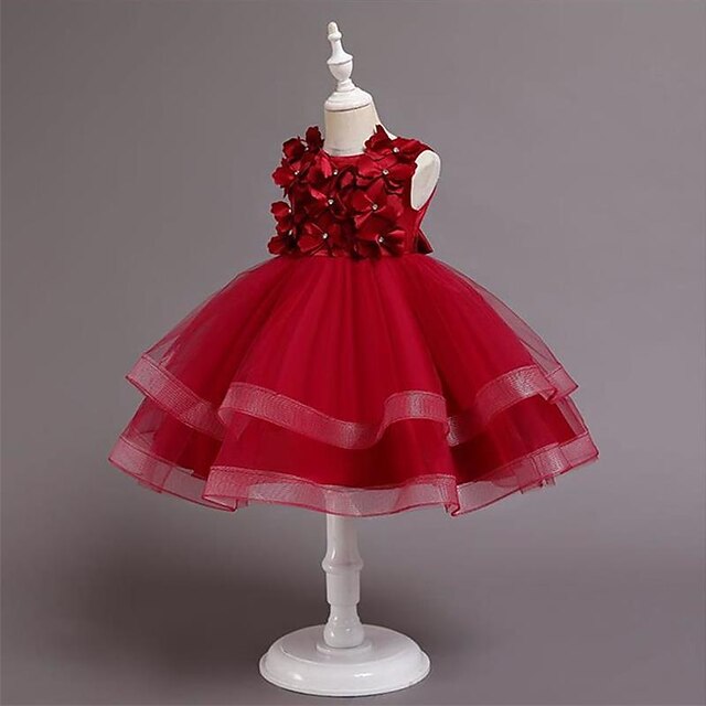 

Kids Little Girls' Dress Plain Tulle Dress Party Daily Beaded Green Purple Wine Knee-length Sleeveless Elegant Cute Dresses Children's Day Spring Summer 3-10 Years