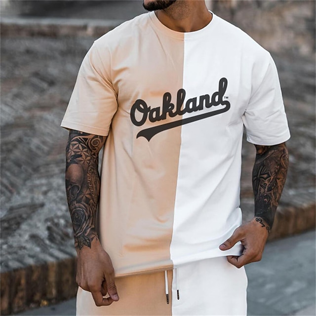 

Men's T shirt Hot Stamping Graphic Letter Crew Neck Casual Daily Print Short Sleeve Tops Lightweight Fashion Big and Tall Sports White