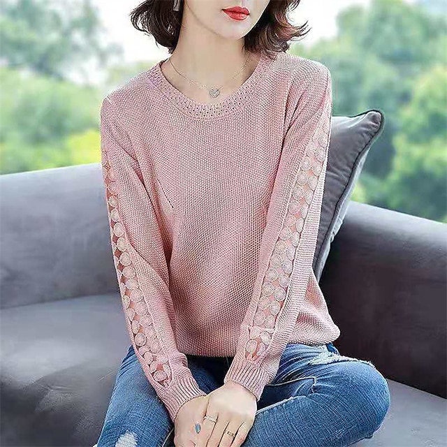 

Women's Sweater Pullover Jumper Knitted Pure Color Stylish Casual Soft Long Sleeve Sleeveless Sweater Cardigans Crew Neck Spring Summer Black Pink Khaki