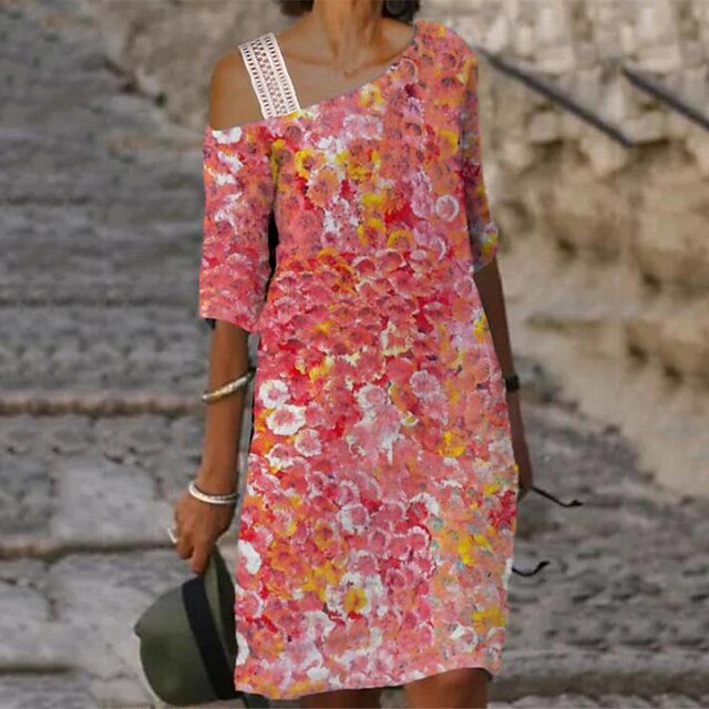 

Women's Shift Dress Short Mini Dress Green Purple Light Green Red Half Sleeve Floral Hollow Out Print Spring Summer V Neck Elegant Casual Vacation 2022 S M L XL XXL