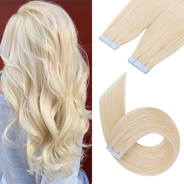  Tape In Hair Extensions Human Hair 20pcs Pack Straight Blonde Hair Extensions