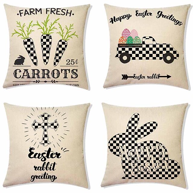 

Happy Easter Double Side Cushion Cover 4PC/set Soft Decorative Square Throw Pillow Cover Cushion Case Pillowcase for Sofa Bedroom Superior Quality Machine Washable