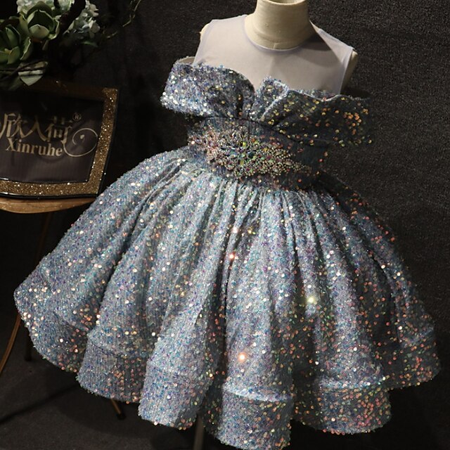 

Kids Little Girls' Dress Solid Colored A Line Dress Party Christening dress Sequins Ruched White Gray Red Midi Sleeveless Princess Cute Dresses Fall Summer Regular Fit 3-12 Years