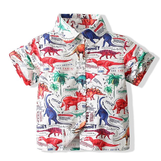 

Kids Boys Shirt Short Sleeve Cartoon Tree Dinosaur White Children Tops Spring Summer Active Daily Indoor Outdoor Regular Fit 3-6 Years