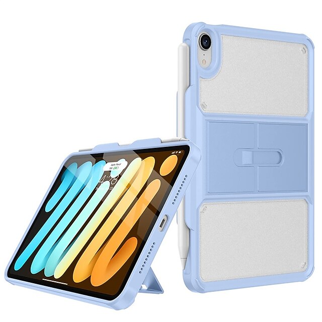 

Tablet Case Cover For iPad Mini Case for iPad Mini 6 2021 8.3 inch with Pencil HolderSupport 2nd Gen Pencil Wireless Charging Hard PC Back Cover with Foldable Stand for iPad Mini 6th Generation-Sky Blue