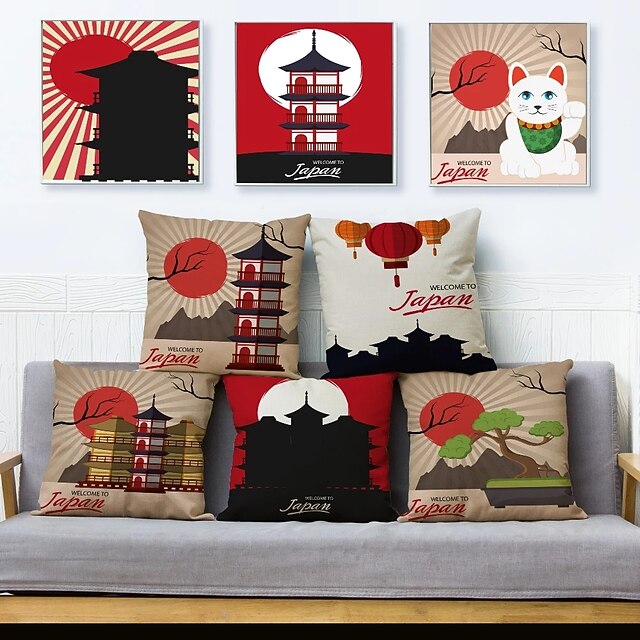 

Japanese Style Double Side Cushion Cover 4PC Soft Decorative Square Throw Pillow Cover Cushion Case Pillowcase for Bedroom Livingroom Superior Quality Machine Washable Indoor Cushion for Sofa Couch Bed Chair