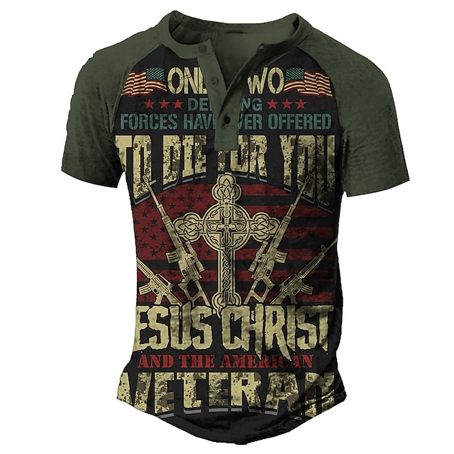 

Men's Henley Shirt Tee T shirt 3D Print Graphic Letter Plus Size Henley Daily Sports Button-Down Print Short Sleeve Tops Basic Casual Classic Designer Army Green