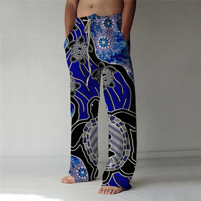

Men's Fashion Streetwear Straight Baggy Beach Pants 3D Print Elastic Drawstring Design Front Pocket Pants Casual Daily Graphic Prints Animal Comfort Soft Mid Waist Blue S M L XL XXL