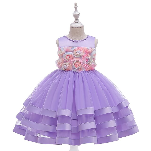 

Kids Little Girls' Dress Flower Tulle Dress Party Performance Beaded Patchwork Blue White Purple Knee-length Sleeveless Princess Beautiful Dresses Children's Day Spring Summer Slim 3-10 Years