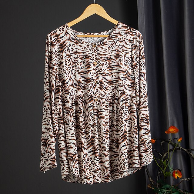 

Women's Plus Size Tops Blouse Shirt Leopard Long Sleeve Crewneck Vintage Daily Polyester Spring Yellow