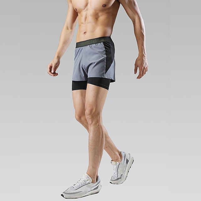 

Men's Casual Sporty Active Shorts 2 in 1 Design Athletic Running Shorts Workout Shorts Daily Gym Color Block Elastic Waist Mid Waist Summer Shorts Black Gray L