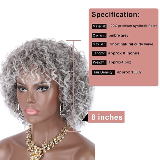 Beauty & Hair Wigs & Hair Pieces | Headband Wigs Hair Series Afro Wigs for Black WomenShort Synthetic Kinky Curly Wig Ombre Gray