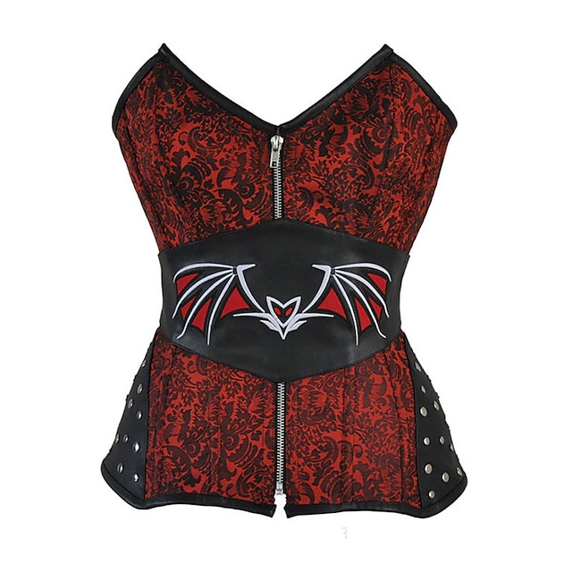 

Corset Women's Corsets Comfortable Overbust Corset Backless Tummy Control Push Up Stripe Flower Zipper Lace Up Polyester Party Evening Spring Summer Red / Print / Tie Back