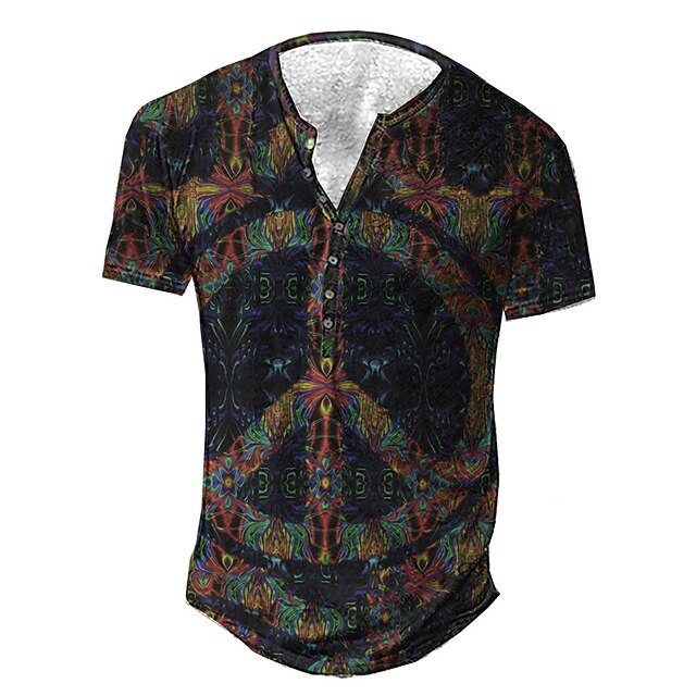 

Men's Henley Shirt Tee T shirt 3D Print Graphic Tribal Plus Size Henley Daily Sports Button-Down Print Short Sleeve Tops Basic Casual Classic Designer Blue
