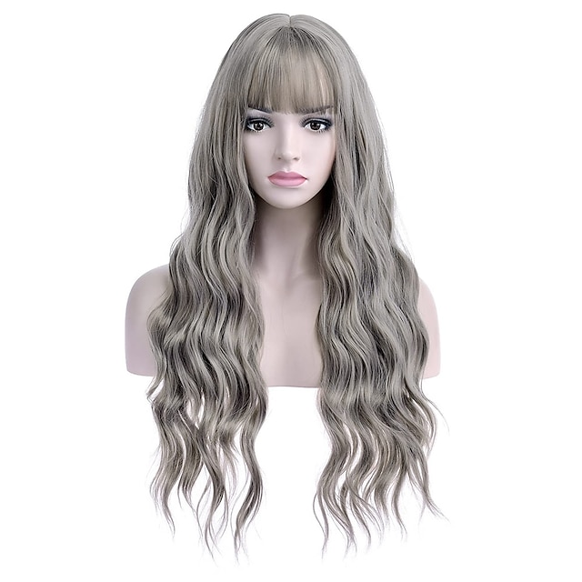 Beauty & Hair Wigs & Hair Pieces | Blue Wig with Bangs Long Curly Wavy Wig Mixed Blue Hair Wig 28 Inches Women Girls Synthetic H