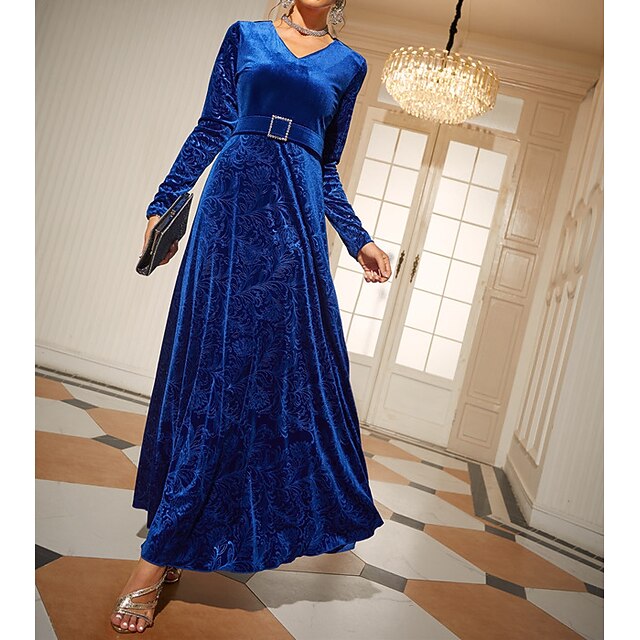 

Women's A Line Dress Maxi long Dress Royal Blue Long Sleeve Pure Color Chiffon Spring Summer V Neck Elegant Luxurious Elegant Formal Puff Sleeve Mesh S M L XL