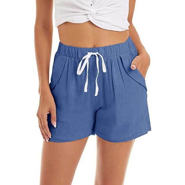 Women's Shorts Drawstring Pocket Solid 