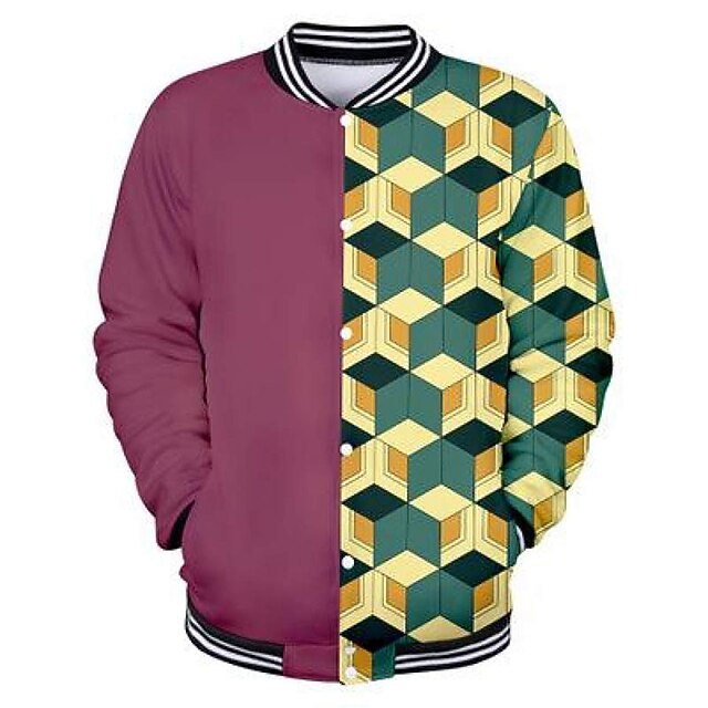

Men's Jacket Street Daily Going out Fall Spring Regular Coat Regular Fit Breathable Sporty Casual Streetwear Jacket Long Sleeve 3D Print Plaid / Check Pocket Print Blue Purple