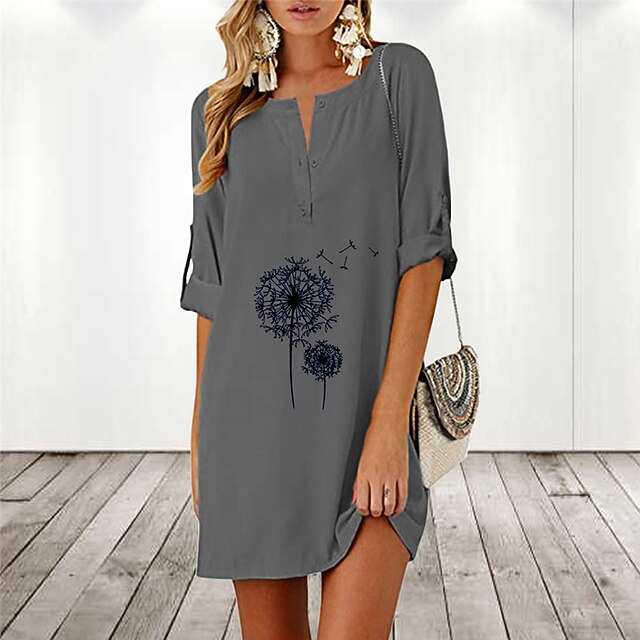 

Women's Shift Dress Short Mini Dress Black Gray Navy Blue Half Sleeve Floral Print Spring Summer V Neck Stylish Casual Modern 2022 S M L XL XXL