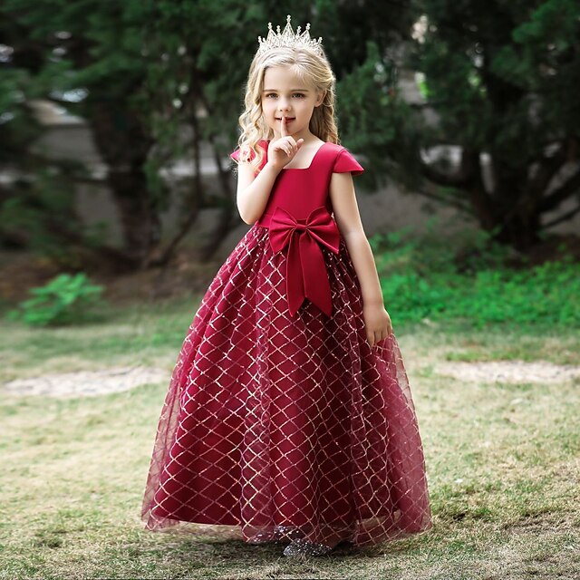 

Kids Little Girls' Dress Plaid Tulle Dress Party Birthday Mesh Bow Green Pink Wine Maxi Sleeveless Princess Cute Dresses Children's Day Spring Summer Slim 4-13 Years