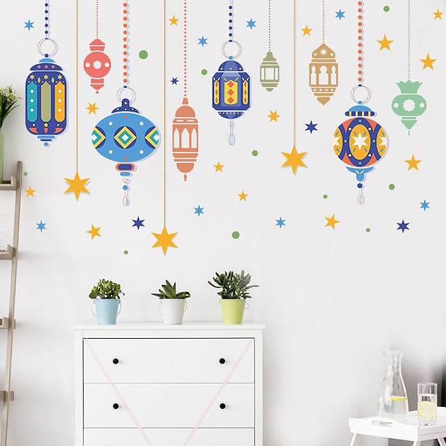  Ramadan lampe vacances amovible pré-collé pvc dessin animé décorations colorées stickers muraux décoration de la maison sticker mural 100*62cm