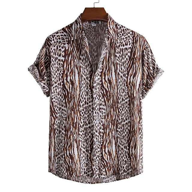 

Men's Shirt Leopard Geometry Plus Size Turndown Holiday Print Short Sleeve Tops 2pcs Beach Light Pink / Summer