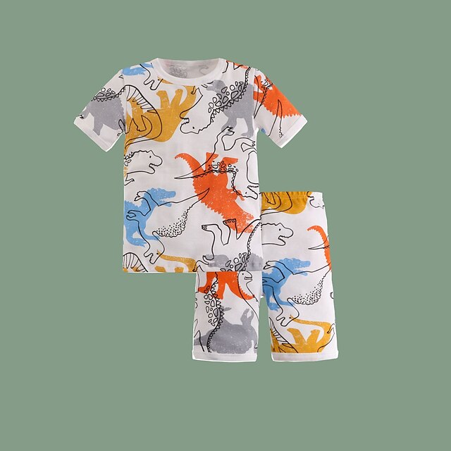 

Kids Boys T-shirt Shorts Clothing Set 2 Pieces Short Sleeve White Cartoon Dinosaur Print Comfort Daily 3-10 Years