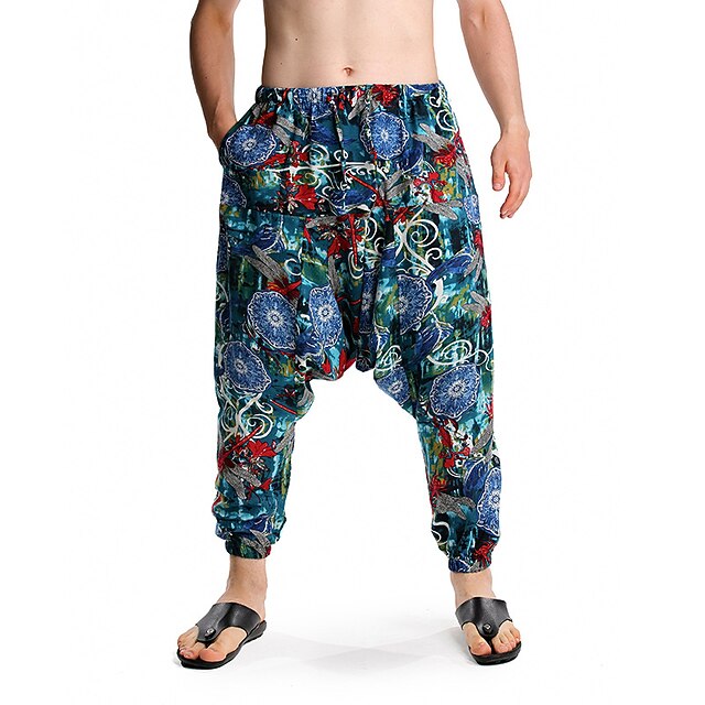 

Men's Ethnic Style Fashion Jogger Trousers 3D Print Elastic Waist Pants Casual Daily Micro-elastic Flower / Floral Graphic Prints Comfort Soft Mid Waist Blue Royal Blue Yellow S M L XL XXL